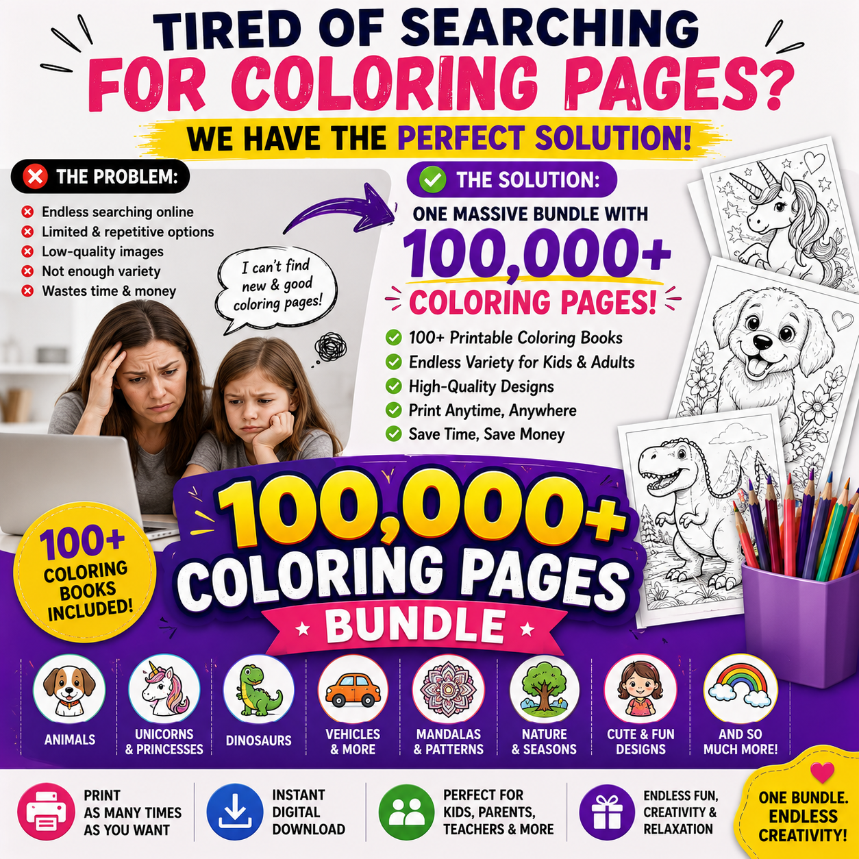 1,200+ Printable Kids Worksheets — Pre-K to Grade 3 Bundle