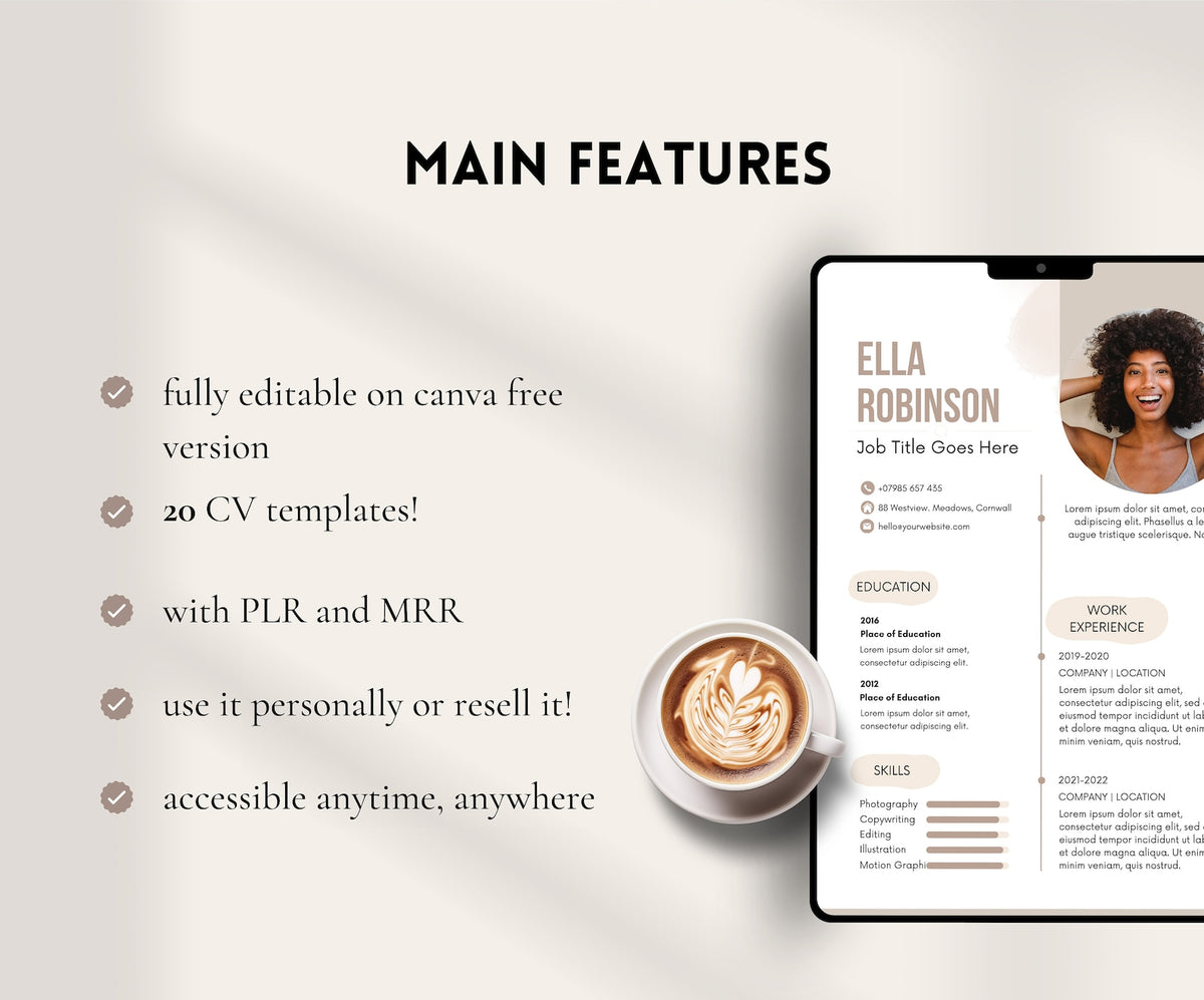 20 CV Resume Templates Bundle | Master Resell Rights + PLR | Canva Templates
