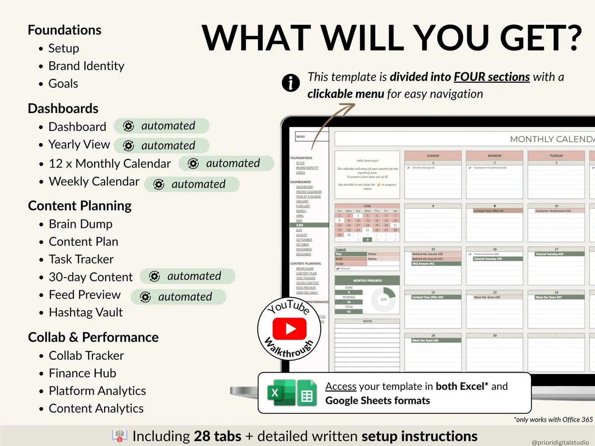 Ultimate Content Planner | Google Sheets + Excel | Social Media Calendar, Content Tracker, Finance Hub | Instant Download