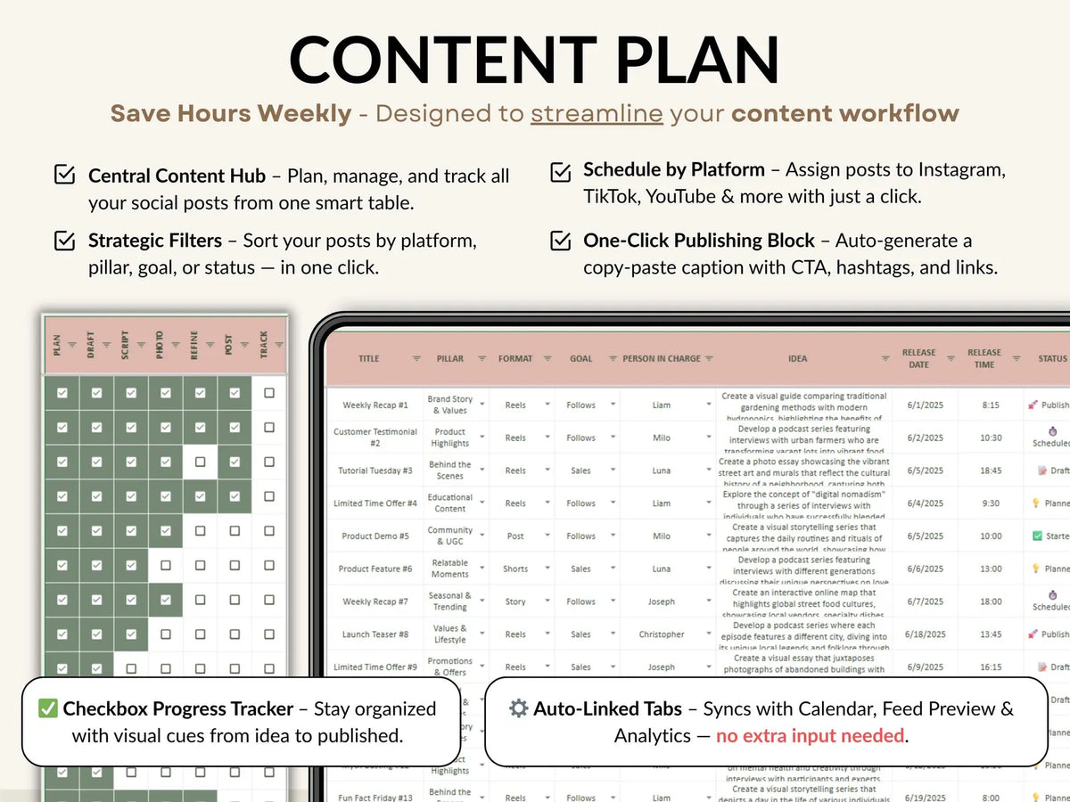 Ultimate Content Planner | Google Sheets + Excel | Social Media Calendar, Content Tracker, Finance Hub | Instant Download