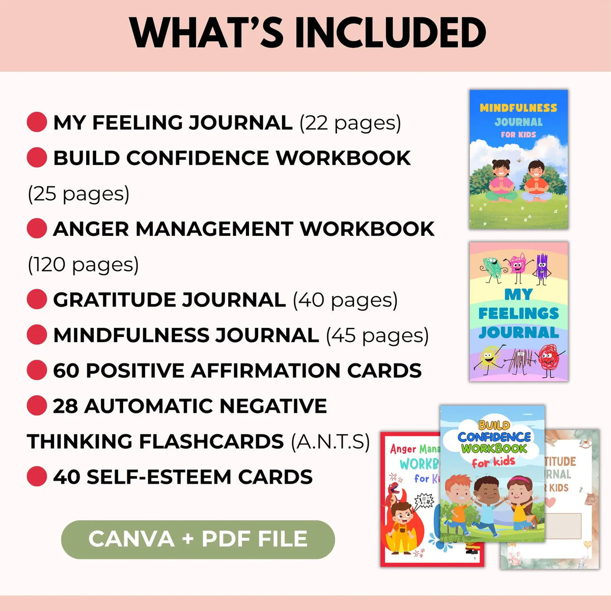 Kids Mental Health Bundle | PLR Canva Templates | Mindfulness, Anxiety, Anger, Gratitude, Worksheets for Children | Instant Download