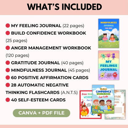 Kids Mental Health Bundle | PLR Canva Templates | Mindfulness, Anxiety, Anger, Gratitude, Worksheets for Children | Instant Download