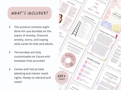 Anxiety Worksheets Bundle | MRR + PLR | CBT Anxiety Workbook, Health Anxiety, Meditation | Instant Download