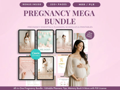Pregnancy Mega Bundle | MRR + PLR | Pregnancy Planner, Baby Shower, Checklists, Mom Life | Instant Download