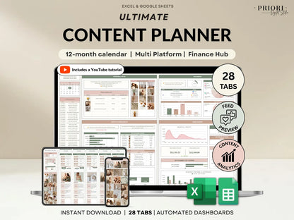 Ultimate Content Planner | Google Sheets + Excel | Social Media Calendar, Content Tracker, Finance Hub | Instant Download