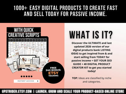 1000+ Digital Product Ideas to Create & Sell for Passive Income | Etsy Bestsellers Guide | Instant Download