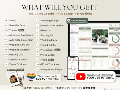 Ultimate Wedding Planner Spreadsheet | Google Sheets + Excel | Budget Tracker, Guest List, Timeline & Seating Plan | Instant Download