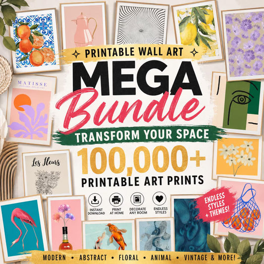 100,000+ Printable Wall Art Bundle | Mega Digital Art Collection | Vintage, Modern, Abstract, Floral, Animal, Prints | Instant Download