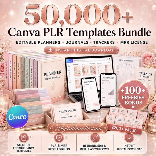 50000+ Canva PLR Templates Mega Bundle, Editable Planners Journals Trackers, MRR Digital Products