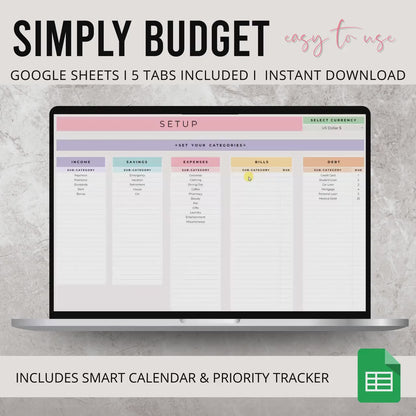 Monthly Budget Spreadsheet | PLR Google Sheets Template | 15 Tab Budget Planner + Expense Tracker | Instant Download